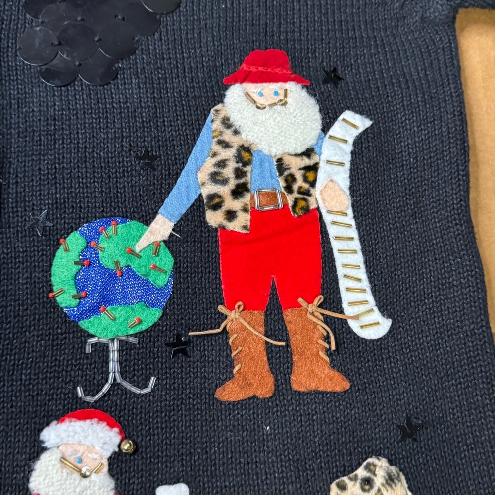 Susan Bristol Festive Black Cardigan with Santa Designs size medium - Picture 5 of 15